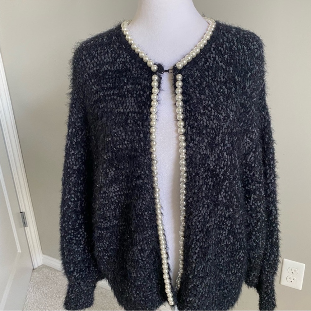 Anthropologie Black Pearl-Trim Cardigan